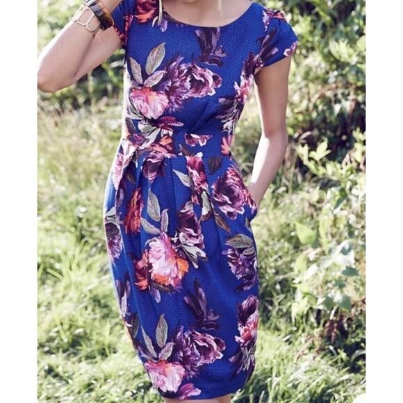Anthropologie Moulinette Soeurs Rosado Blue Floral Sheath Dress Sz 4 Pockets EC - Picture 1 of 16